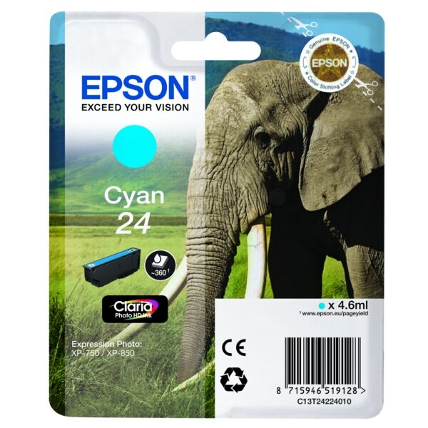 Epson Original Epson Expression Photo XP-960 Tintenpatrone (24 / C 13 T 24224012) cyan, 360 Seiten, 2,99 Rp pro Seite, Inhalt: 4 ml