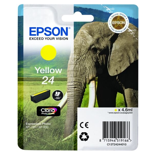 Epson Original Epson Expression Photo XP-850 Tintenpatrone (24 / C 13 T 24244012) gelb, 360 Seiten, 2,99 Rp pro Seite, Inhalt: 4 ml