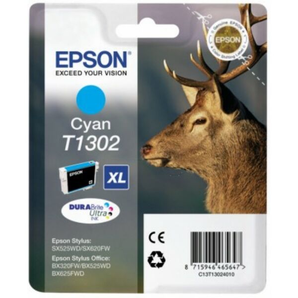 Epson Original Epson WorkForce WF-7515 Tintenpatrone (T1302 / C 13 T 13024022) cyan, 880 Seiten, 2,14 Rp pro Seite, Inhalt: 10 ml