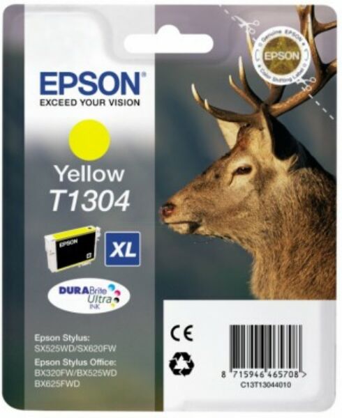 Epson Original Epson T1304 / C 13 T 13044022 Tintenpatrone gelb, 855 Seiten, 2,2 Rp pro Seite, Inhalt: 10 ml