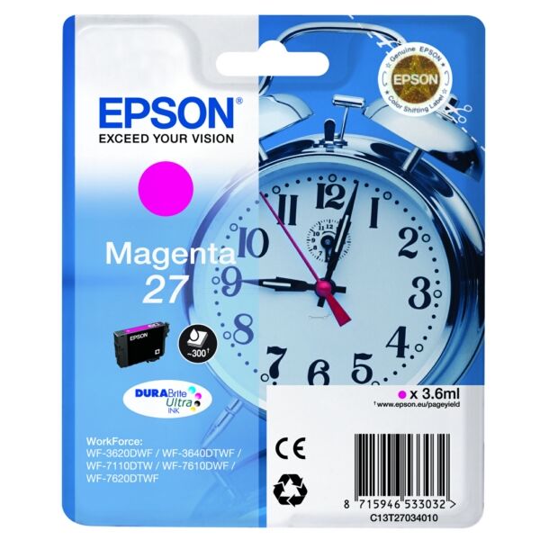 Epson Original Epson 27 / C 13 T 27034022 Tintenpatrone magenta, 300 Seiten, 3,62 Rp pro Seite, Inhalt: 3 ml