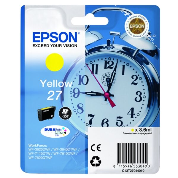 Epson Original Epson C 13 T 27044022 / 27 Tintenpatrone gelb, 300 Seiten, 3,6 Rp pro Seite, Inhalt: 3 ml - ersetzt Epson C13T27044022 / 27 Druckerpatrone