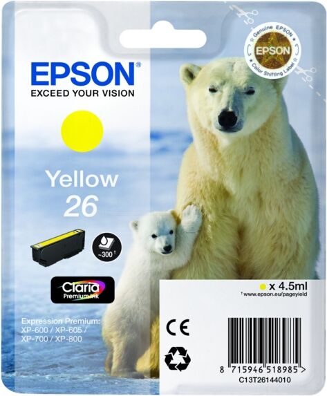 Epson Original Epson Expression Premium XP-620 Series Tintenpatrone (26 / C 13 T 26144012) gelb, 300 Seiten, 4,12 Rp pro Seite, Inhalt: 4 ml