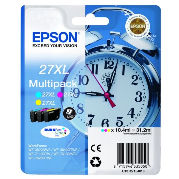 Epson Original Epson WorkForce WF-3640 DTWF Tintenpatrone (27XL / C 13 T 27154022) multicolor Multipack (3 St.), Inhalt: 3x1100pg, 3x10,4ml