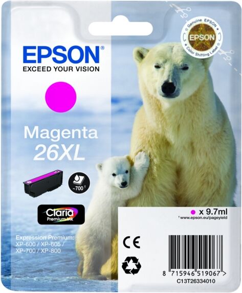 Epson Original Epson Expression Premium XP-620 Tintenpatrone (26XL / C 13 T 26334012) magenta, 700 Seiten, 3,0 Rp pro Seite, Inhalt: 9 ml