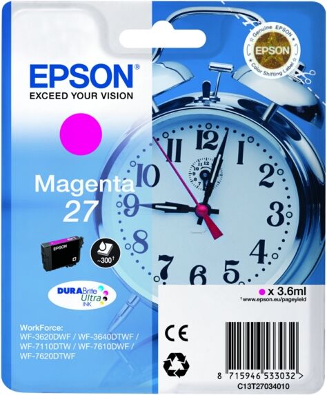 Epson Original Epson WorkForce WF-7210 DTW Tintenpatrone (27 / C 13 T 27034012) magenta, 300 Seiten, 3,55 Rp pro Seite, Inhalt: 3 ml