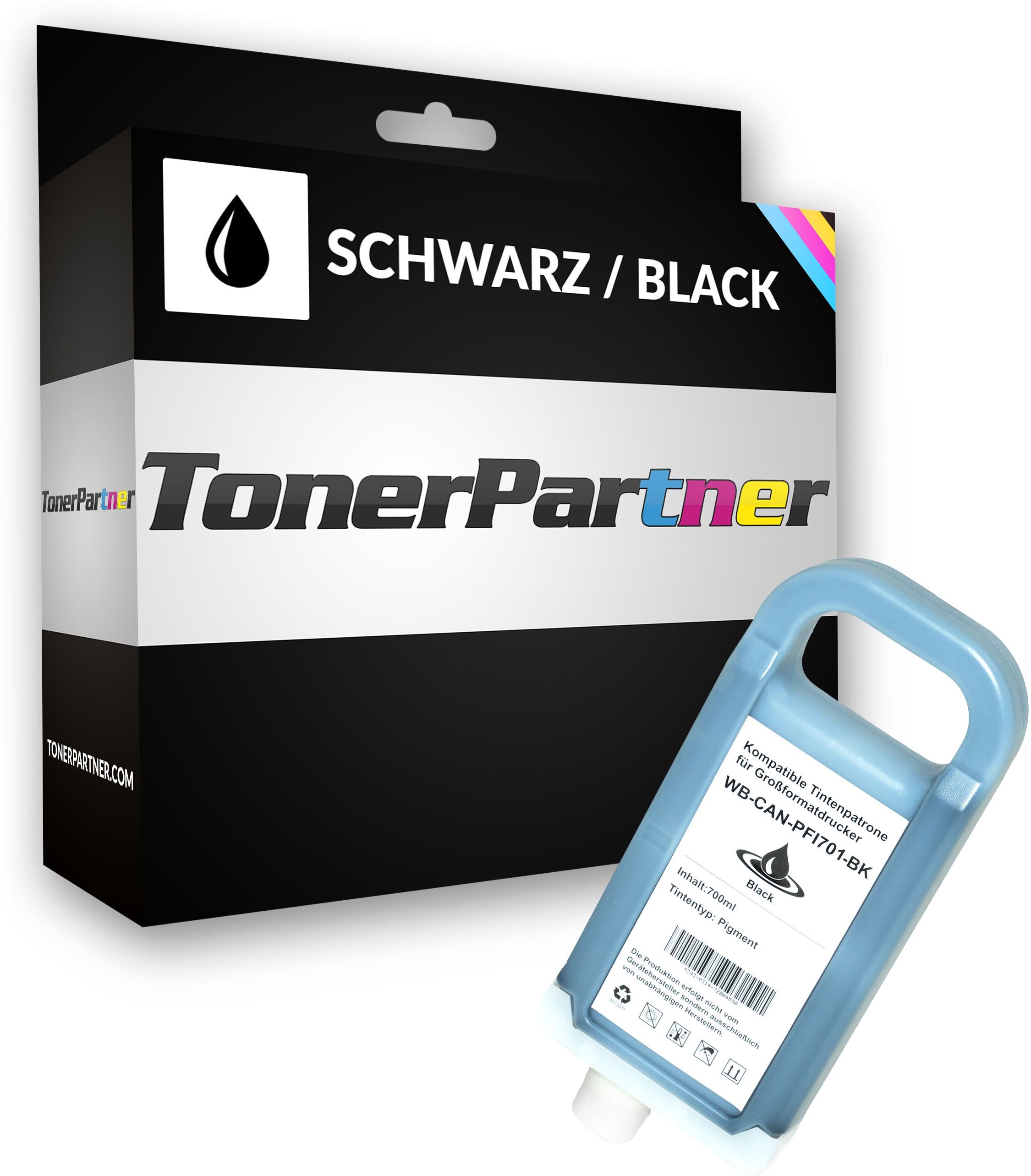 TonerPartner Kompatibel zu Canon imagePROGRAF IPF 9000 Tintenpatrone (PFI-701 BK / 0900 B 001) schwarz, Inhalt: 700 ml von TonerPartner