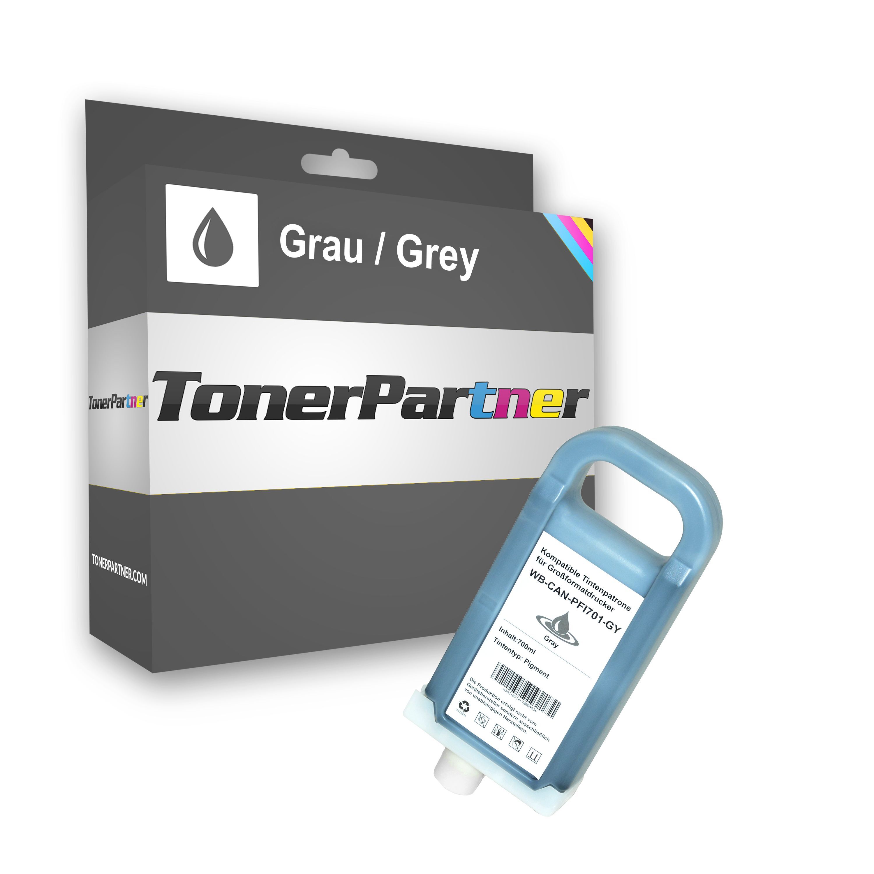 TonerPartner Kompatibel zu Canon imagePROGRAF IPF 8000 Tintenpatrone (PFI-701 GY / 0909 B 001) grau, Inhalt: 700 ml von TonerPartner