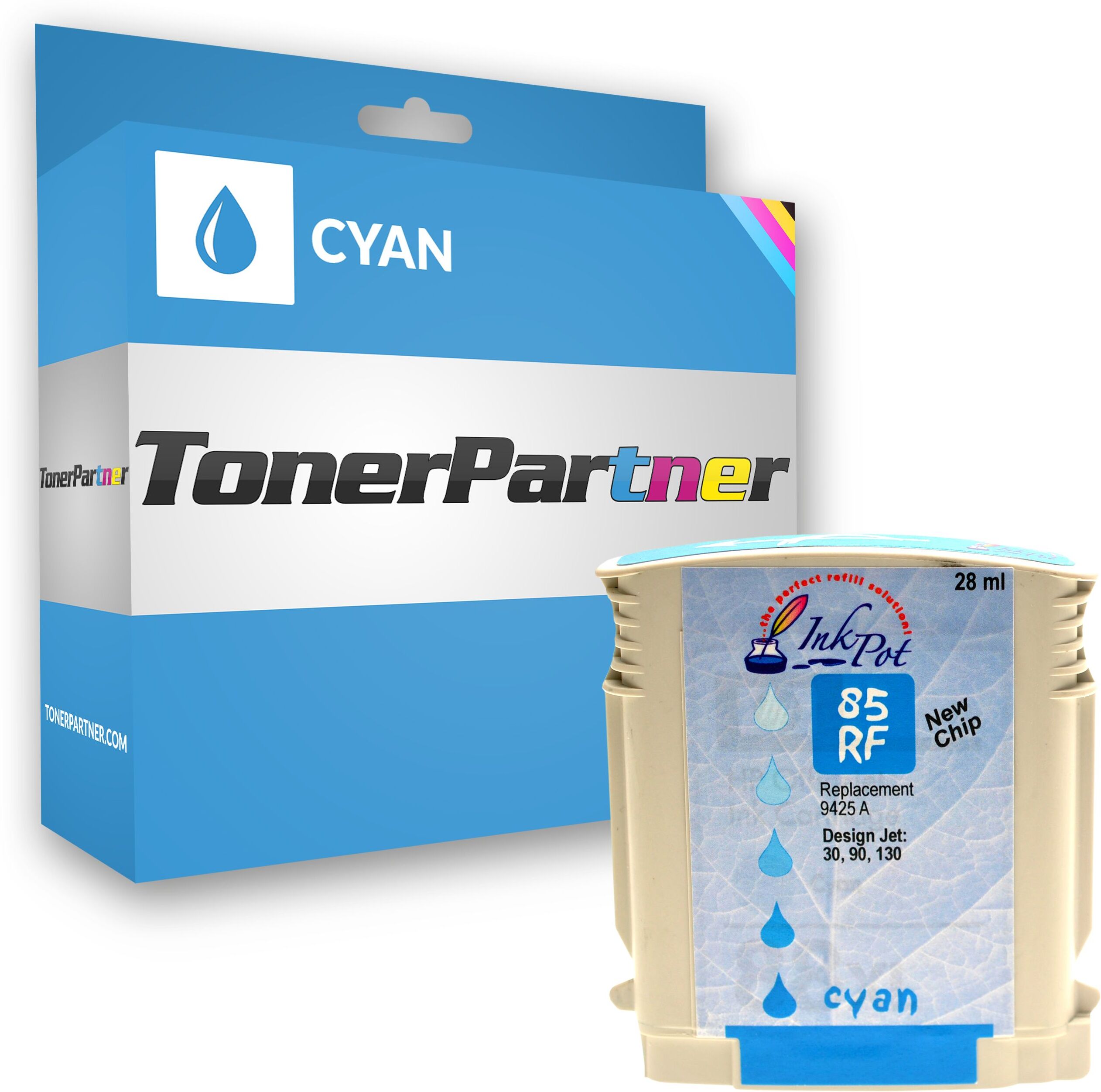 TonerPartner Kompatibel zu HP C 9425 A / 85 Tintenpatrone cyan, Inhalt: 28 ml - ersetzt HP C9425A / 85 Druckerpatrone von TonerPartner