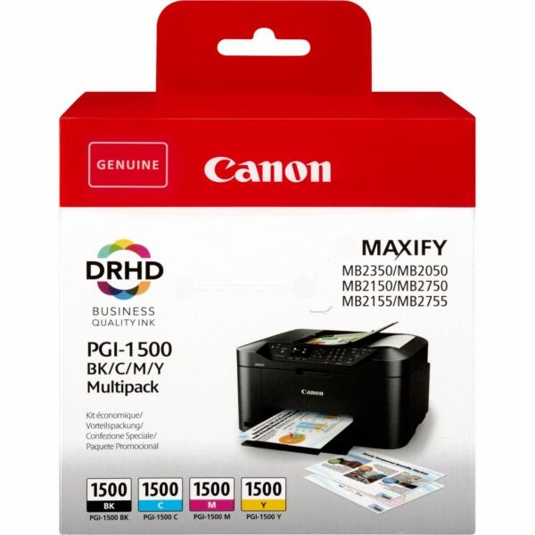 Canon Original Canon Maxify MB 2100 Series Tintenpatrone (PGI-1500 BKCMY / 9218 B 005) multicolor Multipack (4 St.), Inhalt: 12,4ml + 3x4,5ml