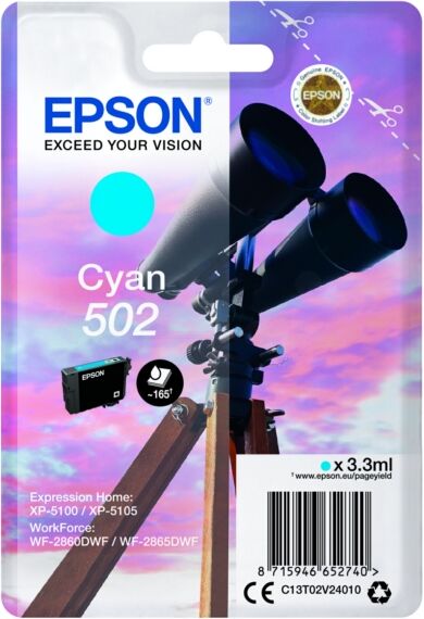 Epson Original Epson Expression Home XP-5155 Tintenpatrone (502 / C 13 T 02V24010) cyan, 160 Seiten, 4,72 Rp pro Seite, Inhalt: 3 ml