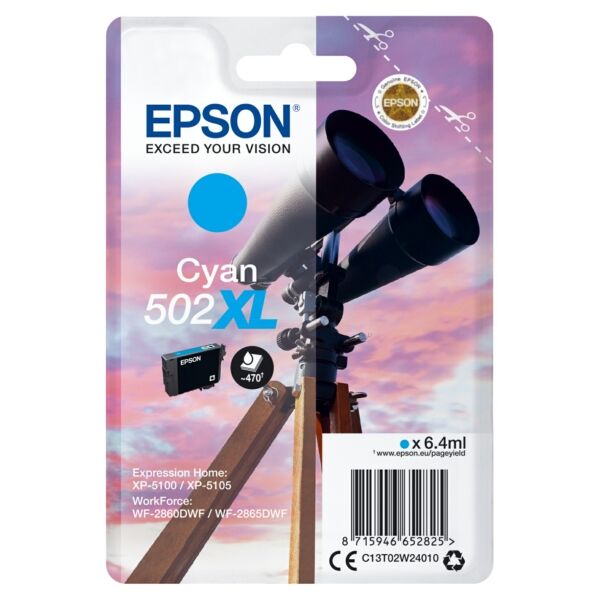 Epson Original Epson 502XL / C 13 T 02W24010 Tintenpatrone cyan, 470 Seiten, 3,41 Rp pro Seite, Inhalt: 6 ml