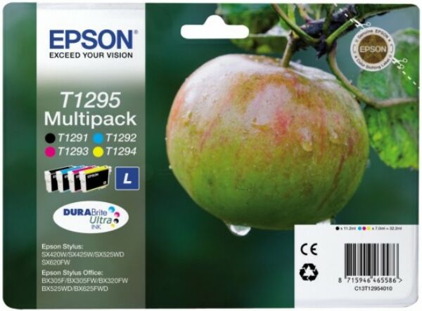 Epson Original Epson Stylus SX 430 W Tintenpatrone (T1295 / C 13 T 12954511) multicolor Multipack (4 St.), Inhalt: 11,2 ml + 3x7 ml