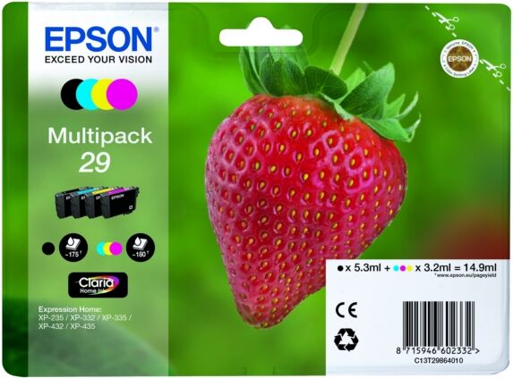 Epson Original Epson Expression Home XP-430 Series Tintenpatrone (29 / C 13 T 29864511) multicolor Multipack (4 St.), Inhalt: 5,3ml + 3x3,2ml