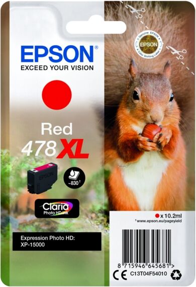 Epson Original Epson C 13 T 04F54010 / 478XL Tintenpatrone rot, 830 Seiten, 2,47 Rp pro Seite, Inhalt: 10 ml