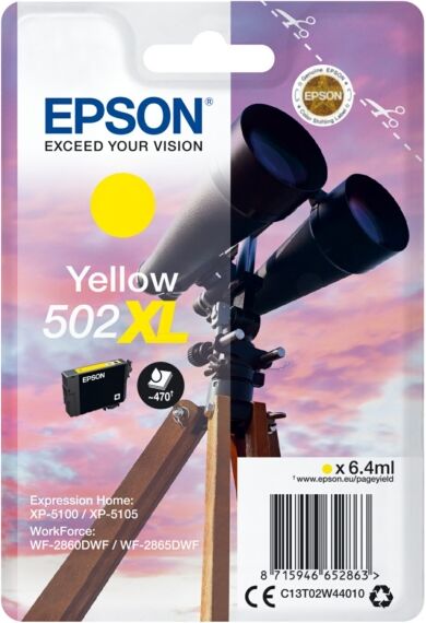 Epson Original Epson WorkForce WF-2880 DWF Tintenpatrone (502XL / C 13 T 02W44020) gelb, 470 Seiten, 3,45 Rp pro Seite, Inhalt: 6 ml