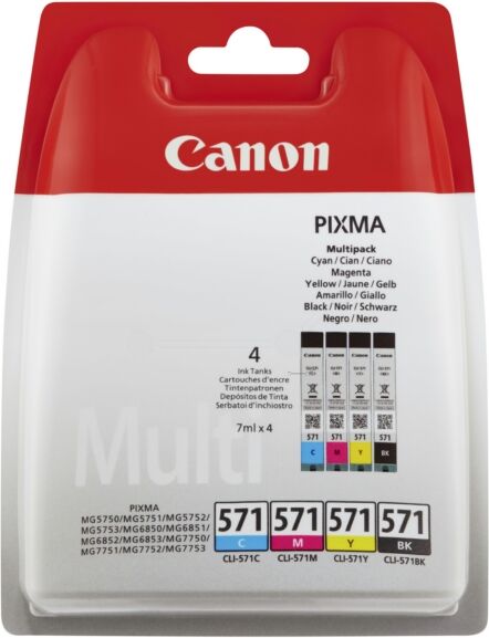 Canon Original Canon Pixma MG 5750 Series Tintenpatrone (CLI-571 / 0386 C 007) multicolor Multipack (4 St.), Inhalt: 7 ml