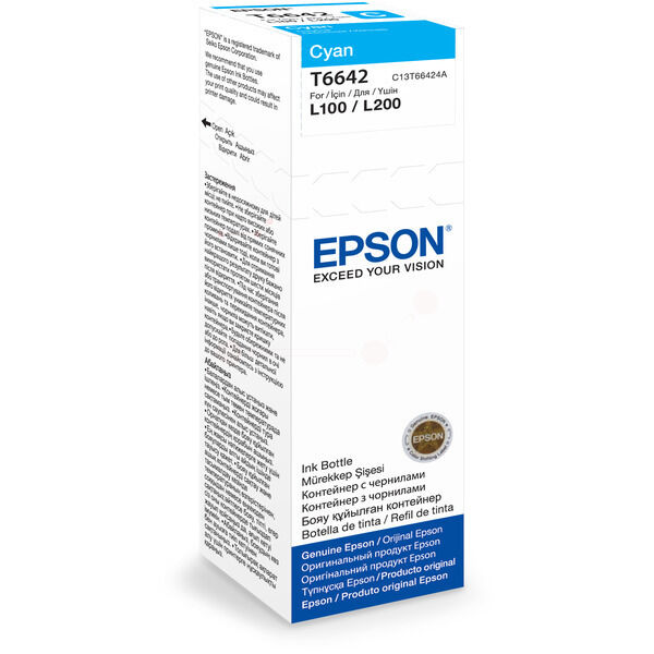 Epson Original Epson L 200 Tintenpatrone (T6642 / C 13 T 66424A) cyan, 6.500 Seiten, 0,09 Rp pro Seite, Inhalt: 70 ml