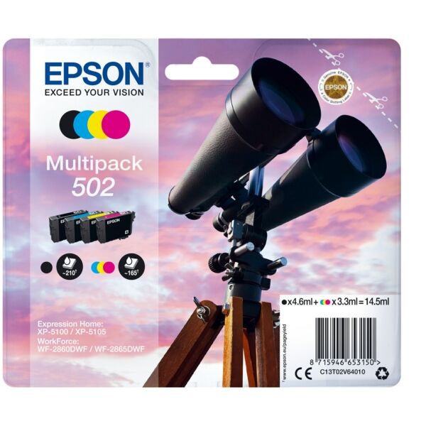 Epson Original Epson Expression Home XP-5155 Tintenpatrone (502 / C 13 T 02V64020) multicolor Multipack (4 St.), Inhalt: 4,6ml + 3x3,3ml