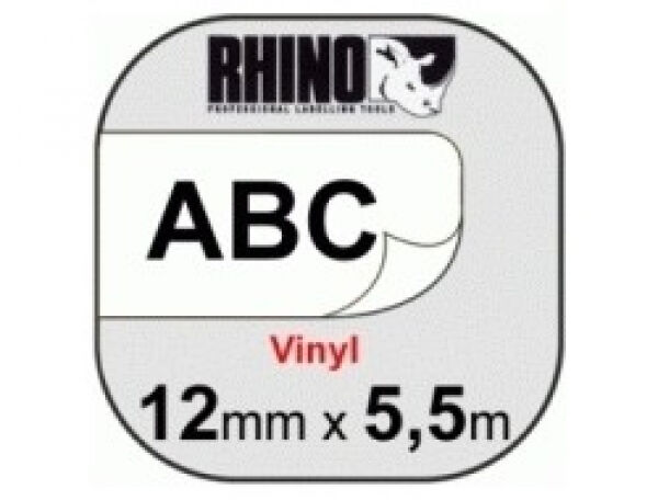 Dymo Rhino Band IND, Vinyl 12 mm x 5,5 m schwarz auf Weiss