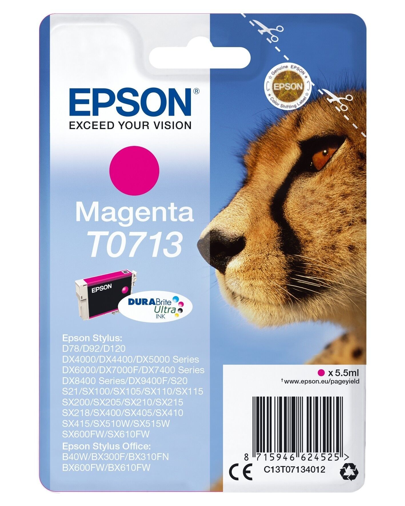 Epson Original Epson Stylus DX 4000 Series (C13T07134012 / T0713) Druckerpatrone Magenta