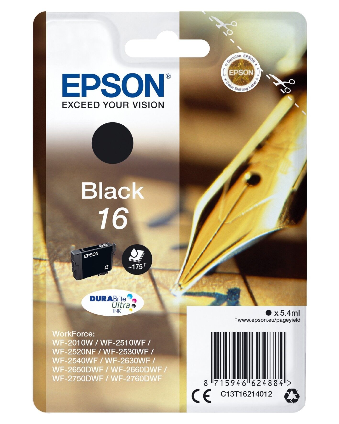 Epson Original Epson WorkForce WF-2750 DWF (C13T16214012 / 16) Druckerpatrone Schwarz