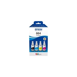 Epson EcoTank 664 - 4 pakker - sort, gul, cyan, magenta - original - blækbeholder - for Epson L380, L395, L495  EcoTank ET-2650, L1455, L656  EcoTank ITS L3050, L3060, L3070