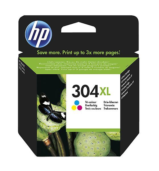 HP 304 XL C (FN9K07AE) med chip, farve blækpatron, Original 300 sider (7 ml)
