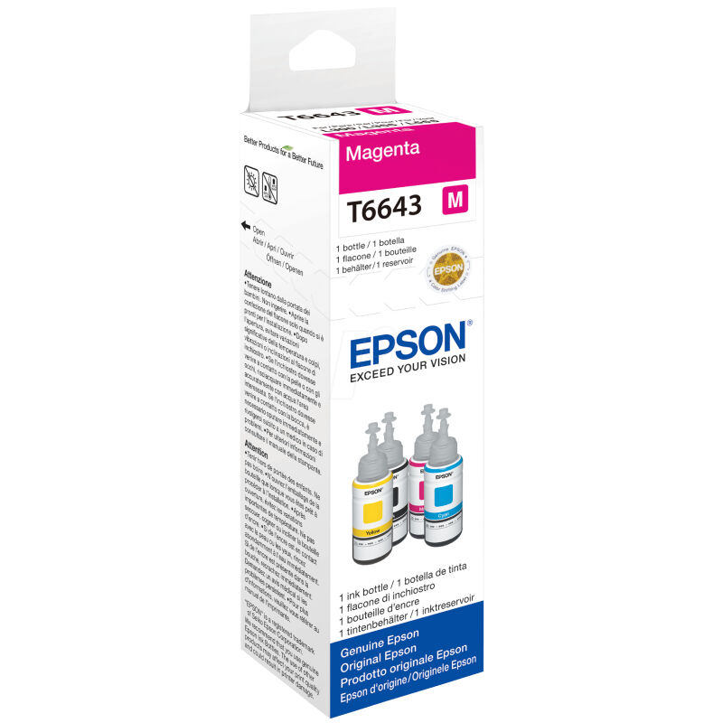 Epson T6643 M Refill blæktank - C13T664340 Original - Magenta 70 ml