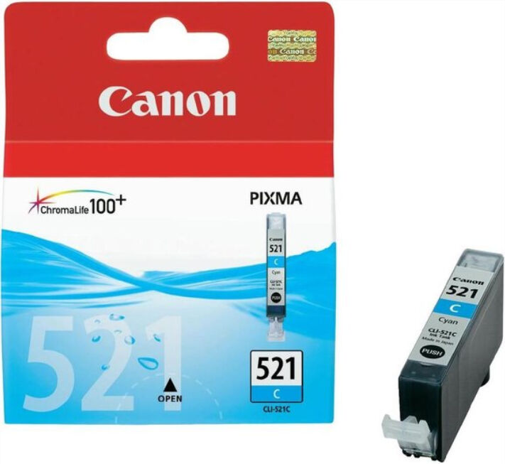 Canon CLI 521 C, med chip. cyan blækpatron, Original, 9ml