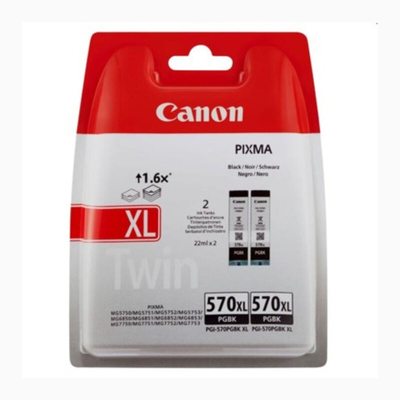 Canon PGI 570 XL BK, sort blækpatron sampak 2stk, Original, blistered