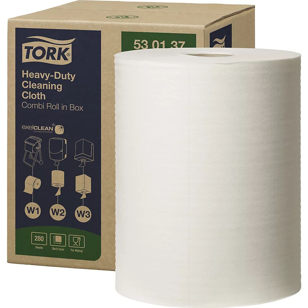 TORK Toallitas de papel extra fuertes, fieltro, 1 capa, blancas, 280 hojas/rollo