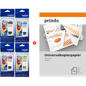 Brother + Prindo Premium Papier 500 Blatt Value Pack Noir(e) / Cyan / Magenta / Jaune Original LC426XL MCVP