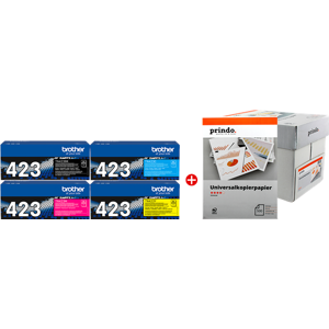 Brother + Prindo Universal Papier 2500 Blatt Value Pack Noir(e) / Cyan / Magenta / Jaune Original TN-423 MCVP