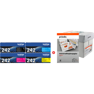 Brother + Prindo Universal Papier 2500 Blatt Value Pack Noir(e) / Cyan / Magenta / Jaune Original TN-242 MCVP