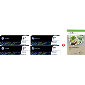 HP 203X Value Pack Noir(e) / Cyan / Magenta / Jaune Original + Prindo Green Recyclingpapier 500 Blatt