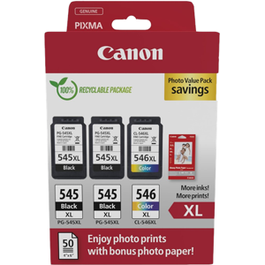 Canon + 10x15 cm Fotopapier 50 Blatt Value Pack Noir(e) / Plusieurs couleurs / Blanc Original PG-545XL+CL-546XL