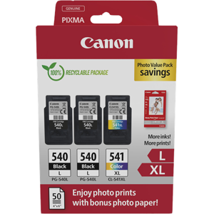 Canon + 10x15 cm Fotopapier 50 Blatt Value Pack Noir(e) / Plusieurs couleurs / Blanc Original PG-540L+CL-541XL