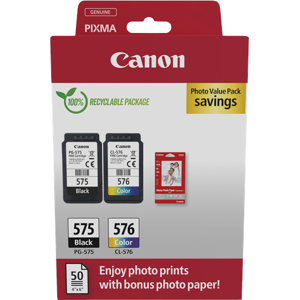 Canon + 10x15 cm Fotopapier 50 Blatt Value Pack Noir(e) / Plusieurs couleurs / Blanc Original PG-575+CL-576