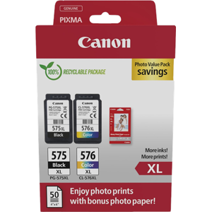 Canon + 10x15 cm Fotopapier 50 Blatt Value Pack Noir(e) / Plusieurs couleurs / Blanc Original PG-575XL+CL-576XL