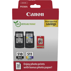 Canon + 10x15 cm Fotopapier 50 Blatt Value Pack Noir(e) / Plusieurs couleurs / Blanc Original PG-510+CL-511