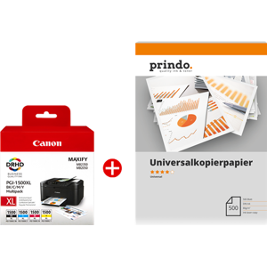 Canon + Prindo Universal Papier 500 Blatt Value Pack Noir(e) / Cyan / Magenta / Jaune Original PGI-1500 XL MCVP 01