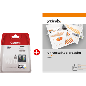 Canon Prindo Universal Papier 500 Blatt Value Pack Noire Plusieurs couleurs Blanc Original PG 560 CL 561 MCVP