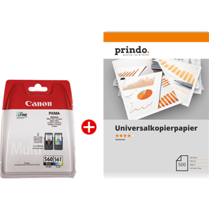 Canon + Prindo Universal Papier 500 Blatt Value Pack Noir(e) / Plusieurs couleurs / Blanc Original PG-560 + CL-561 MCVP