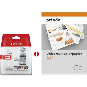 Canon + Prindo Universal Papier 500 Blatt Value Pack Noir(e) / Cyan / Magenta / Jaune Original CLI-581 XXL MCVP