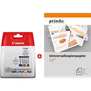 Canon + Prindo Universal Papier 500 Blatt Value Pack Noir(e) / Cyan / Magenta / Jaune Original PGI-570 + CLI-571 MCVP