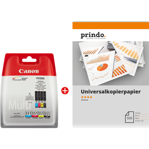 Canon + Prindo Universal Papier 500 Blatt Value Pack Noir(e) / Cyan / Magenta / Jaune Original CLI-551 CMYBK MCVP
