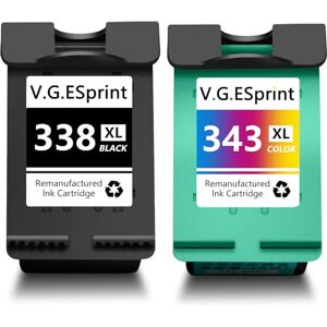 V.G.ESprint 343XL 338XL Cartouche d'encre Remanufacturée pour Cartouche HP 343 338 Noir et Couleur Compatibilité avec HP Deskjet 460c/cb/wbt/wf 6520 Officejet 5740 6210 PSC 1610 Photosmart 2610 2710 - Publicité