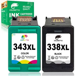 COLORETTO 338 343 XL Cartouches d'encre Remanufacturées pour HP 338XL pour HP Photosmart B8330 B8350 2605 2610 2710 Deskjet 460 5740 6520 Officejet H470 100 150 6210 6213 7210 PSC 1600 1610 Imprimante - Publicité