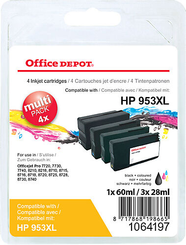 Office Depot Cartouche jet d'encre Office Depot Compatible HP953XL 1064197 4 Unités